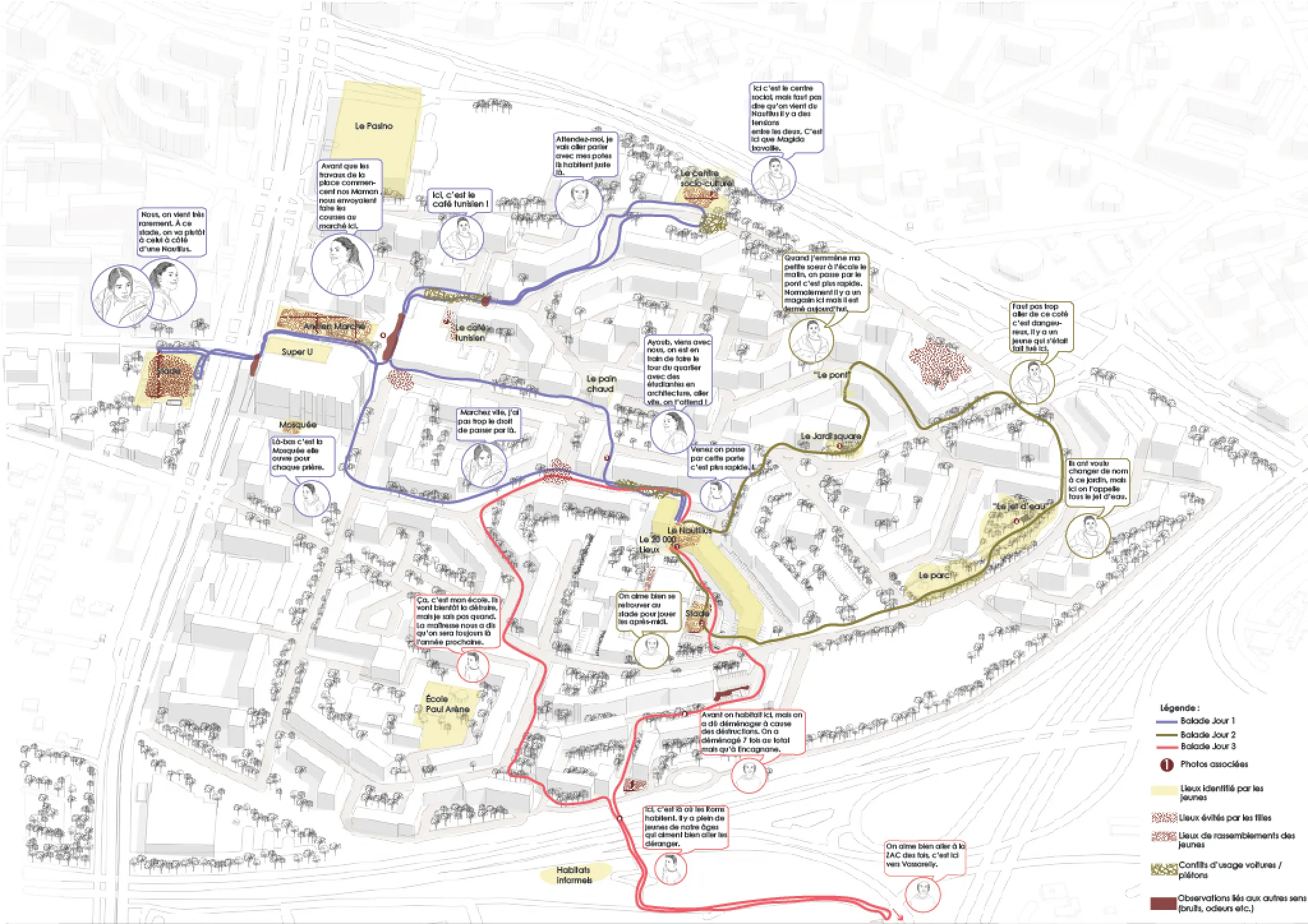 Plan retraçant le cheminement d'une visite du quartier Encagnane