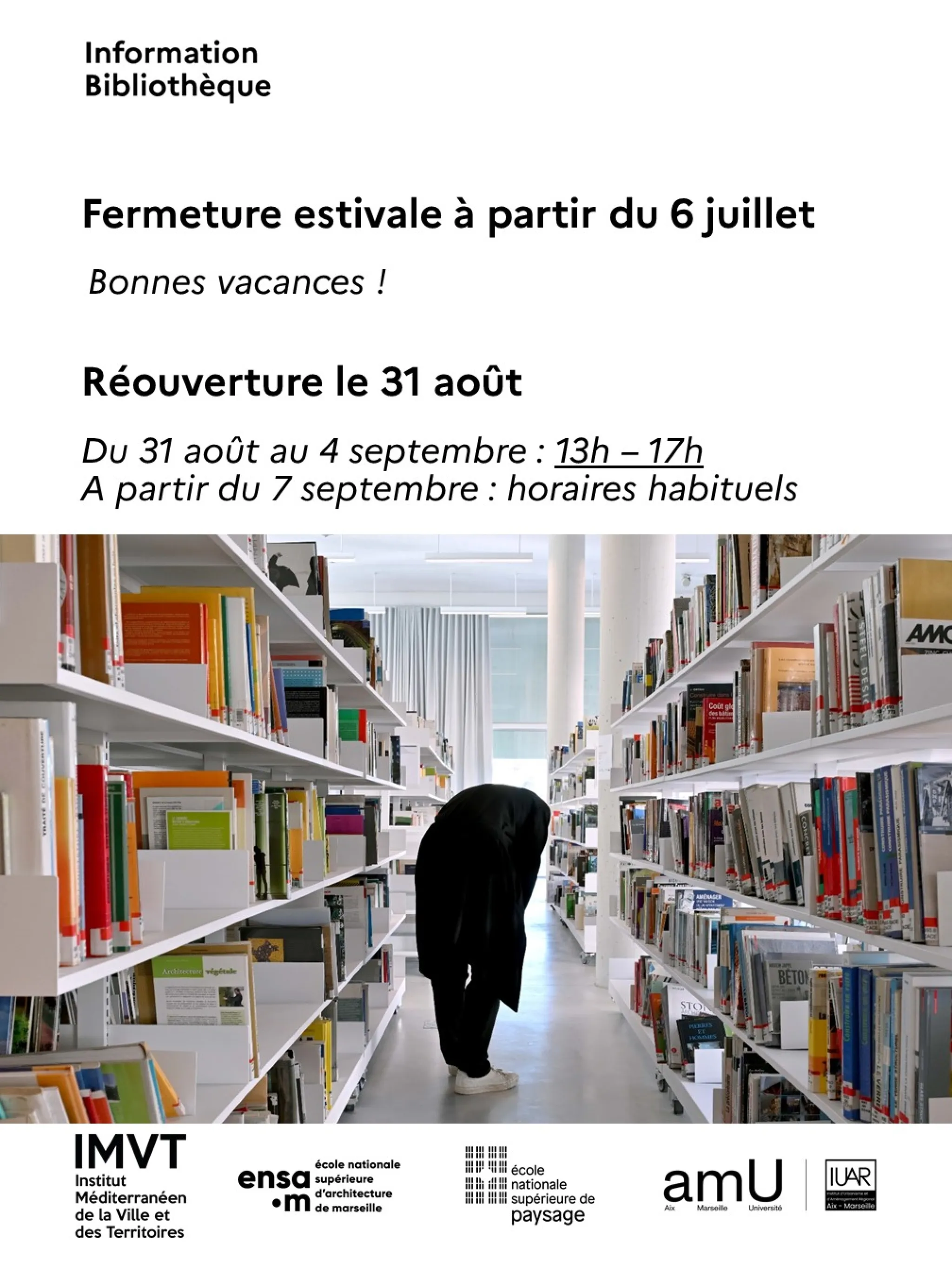 Affiche des horaires de la bibliothèque